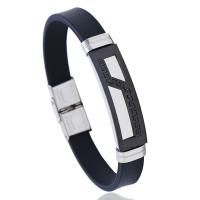 silicone bracelet, avec Acier titane, Placage de couleur argentée, bijoux de mode & pour homme, noire, 70mm, Vendu par PC