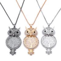 Brass Necklace, Owl, plated, for woman & with rhinestone, nickel, lead & cadmium free, 64*35mm, Sold By Strand