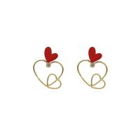Brass Stud Earring, sterling silver post pin, Heart, 14K gold plated, for woman & with rhinestone & hollow, nickel, lead & cadmium free, 19x35mm, 3Pairs/Lot, Sold By Lot