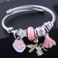Zinc Alloy European Bracelet with Stainless Steel silver color plated for woman & enamel & with rhinestone nickel lead & cadmium free Inner Approx 55mm Sold By PC