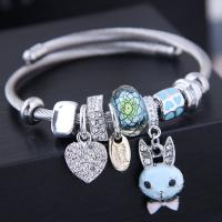 Tibetan Style European Bracelet, with Stainless Steel, silver color plated, for woman & enamel & with rhinestone, more colors for choice, nickel, lead & cadmium free, Inner Diameter:Approx 55mm, Sold By PC