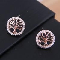 Brass Stud Earring Tree plated micro pave cubic zirconia & for woman nickel lead & cadmium free 10mm Sold By Pair