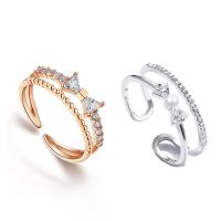 Zinc Alloy Cuff Finger Ring with Cubic Zirconia & Plastic Pearl Bowknot plated fashion jewelry & for woman nickel lead & cadmium free 15*11mm US Ring .5 Sold By Bag