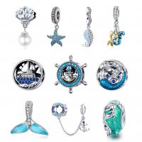 925 Sterling Silver European Beads, different styles for choice & micro pave cubic zirconia & enamel, 11x11mm, Sold By PC