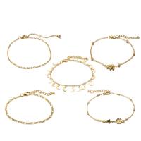 Tibetan Style Anklet, gold color plated, 5 pieces & fashion jewelry & oval chain & figaro chain & for woman, nickel, lead & cadmium free, 2Sets/Lot, Sold By Lot