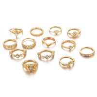 Zink legering Ring Sæt, Zinc Alloy, ringform, guldfarve belagt, 13 stk. & mode smykker & for kvinde & med rhinestone, nikkel, bly & cadmium fri, Størrelse:10.5, Solgt af sæt