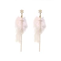 Tibetan Style Drop Earring, with Feather, gold color plated, for woman & with rhinestone, more colors for choice, nickel, lead & cadmium free, 15x131mm, 3Pairs/Lot, Sold By Lot