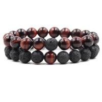 Lava Bracelet, with Red Tiger Eye Stone, Round, different materials for choice & for man, 10mm, Sold Per Approx 7.87 Inch Strand