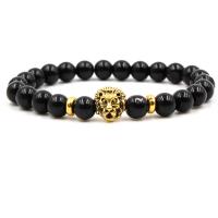 Abrazine Stone Bracelet, with Brass, fashion jewelry & Unisex & different styles for choice, black, 8mm, Sold By Strand