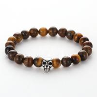 Natural Gemstone Stretch Bracelets with Skull Stainless Steel Charms fashion jewelry & Unisex 8mm Sold Per Approx 7.48 Inch Strand