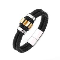 Stainless Steel Bracelet, with PU Leather, fashion jewelry & Unisex, more colors for choice, Sold By PC