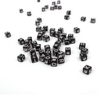 Acrylique perle à grand trou, Lettre d’alphabet, vernis au four, Mini & DIY, noire, 7*6mm, Vendu par sac