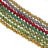 Natürliche Lava Perlen, rund, plattiert, verschiedene Größen vorhanden, keine, Bohrung:ca. 1mm, verkauft per ca. 14.9 ZollInch Strang
