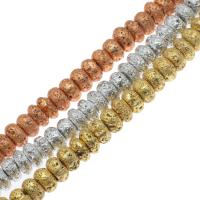 Natürliche Lava Perlen, flache Runde, plattiert, keine, 8*5.5mm-10*6mm, Bohrung:ca. 1mm, ca. 60PCs/Strang, verkauft per ca. 14.9 ZollInch Strang