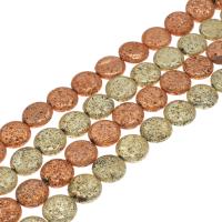 Natürliche Lava Perlen, flache Runde, plattiert, keine, 17*6mm, Bohrung:ca. 1mm, ca. 21PCs/Strang, verkauft per ca. 14.9 ZollInch Strang