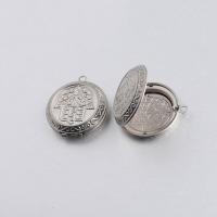 ROSTFRITT STÅL Locket Pendant, Rund, polerad, Vintage & Mini & mode smycken, ursprungliga färgen, 31x35.5mm, Hål:Ca 2.3mm, 5PC/Bag, Säljs av Bag
