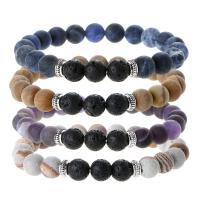 Natural Black Lava & Matte Gemstone Bracelets Round fashion jewelry & Unisex Sold Per Approx 7.5 Inch Strand