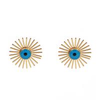 Brass Stud Earring Evil Eye gold color plated for woman & enamel nickel lead & cadmium free Sold By Lot