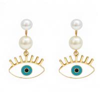 Zinc Alloy Drop Earring with ABS Plastic Pearl Evil Eye gold color plated & for woman & enamel nickel lead & cadmium free Approx 1mm Sold By Pair