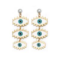 Tibetan Style Drop Earring, with ABS Plastic Pearl, Evil Eye, gold color plated, for woman & enamel, nickel, lead & cadmium free, 27x72mm, 2Pairs/Lot, Sold By Lot