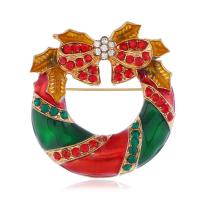 Zinc Alloy Brooch gold color plated Christmas Design & for woman & enamel & with rhinestone multi-colored Sold By PC