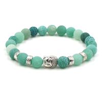 Natural Gemstone Effloresce Agate & Turquoise & Alloy Spacer Bracelets Zinc Alloy Buddha Charms silver color plated fashion jewelry & Unisex 8mm Sold Per Approx 7.48 Inch Strand