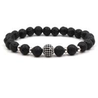 Natural Black Lava & Micro Pave Cubic Zirconia Brass Bead Bracelets fashion jewelry & Unisex 8mm 10mm Sold Per Approx 7.48 Inch Strand