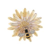 Tibetan Style Brooches, Flower, gold color plated, Unisex & enamel & with rhinestone, nickel, lead & cadmium free, 39*39mm, Sold By PC