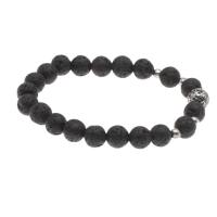 Natural Black Lava Beads Bracelet with Brass Finding Round platinum color plated Unisex black 4mm 8mm Sold Per Approx 7.5 Inch Strand