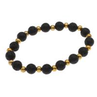 Lava Bracelet with Brass Round gold color plated Unisex black 5mm 8mm Sold Per Approx 7.5 Inch Strand