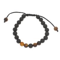 Lava Woven Ball Bracelets, with Tiger Eye & Nylon Cord, Round, Unisex & adjustable, black, 8mm, Sold Per Approx 7.5 Inch Strand