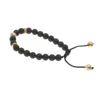 Lava Woven Ball Bracelets with rhinestone brass spacer & Nylon Cord Round gold color plated Unisex & adjustable black 8mm 7.5*3mm Sold Per Approx 7.5 Inch Strand