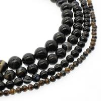Perle Agate dentelle naturelle, agate lace, Rond, normes différentes pour le choix, noire, Trou:Environ 1mm, Vendu par Environ 14.9 pouce brin