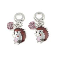 European Style Tibetan Style Dangle Beads, Hedgehog, silver color plated, enamel & with rhinestone, nickel, lead & cadmium free, 26x16x3mm, Hole:Approx 4mm, 30PCs/Bag, Sold By Bag