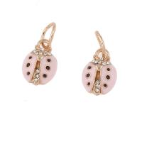 European Style Tibetan Style Dangle Beads, Ladybug, rose gold color plated, enamel & with rhinestone, nickel, lead & cadmium free, 21x10x5mm, Hole:Approx 4mm, 30PCs/Bag, Sold By Bag