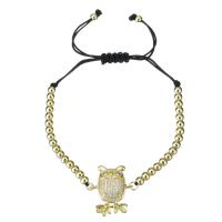 Bijoux bracelet en acier inoxydable, avec corde en nylon, Placage de couleur d'or, Réglable & bijoux de mode & pavé de micro zircon & pour femme, 19x22mm,3.5x4mm, Vendu par Environ 6-9 pouce brin