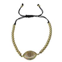 Stainless Steel Jewelry Bracelet, with Nylon Cord, gold color plated, Adjustable & fashion jewelry & micro pave cubic zirconia & for woman, 25.5x13.5mm,3.5x4mm, Sold Per Approx 6-9 Inch Strand