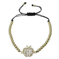 Bijoux bracelet en acier inoxydable, avec corde en nylon, pomme, Placage de couleur d'or, Réglable & bijoux de mode & pavé de micro zircon & pour femme, 20x15.5mm,3.5x4mm, Vendu par Environ 6-9 pouce brin