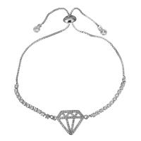 سوار مجوهرات الفولاذ المقاوم للصدأ, الماس, تعديل & سلسلة مربع & الصغرى تمهيد زركون & للمرأة, اللون الأصلي, 20x13.5mm,2.5mm, تباع لكل تقريبا 6-9 بوصة حبلا