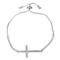 Stainless Steel Jewelry Bracelet, Cross, Adjustable & box chain & micro pave cubic zirconia & for woman, original color, 32x16.5mm,2mm, Sold Per Approx 6-9 Inch Strand
