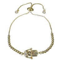 Bijoux bracelet en acier inoxydable, Placage de couleur d'or, Réglable & chaîne de boîte & pavé de micro zircon & pour femme, 20.5x12.5mm,2.5x3mm, Vendu par Environ 6-9 pouce brin