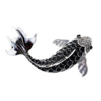 Tibetan Style Brooches, Fish, silver color plated, Unisex & enamel & with rhinestone, black, nickel, lead & cadmium free, 72*79mm, Sold By PC