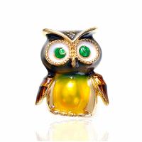 Tibetan Style Brooches, Owl, gold color plated, Unisex & enamel, nickel, lead & cadmium free, 34*29mm, Sold By PC