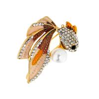 Zinc Alloy Brooch with Plastic Pearl Goldfish gold color plated Unisex & with rhinestone nickel lead & cadmium free 45*39mm Sold By PC