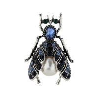 Tibetan Style Brooch, with Plastic Pearl, Insect, antique silver color plated, Unisex & with rhinestone, nickel, lead & cadmium free, 51*37mm, Sold By PC