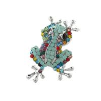 Tibetan Style Brooches, Frog, silver color plated, Unisex & with rhinestone, nickel, lead & cadmium free, 41*26mm, Sold By PC