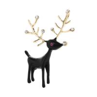 Zinc Alloy Brooches Deer gold color plated Unisex & enamel & with rhinestone black nickel lead & cadmium free 54*33mm Sold By PC