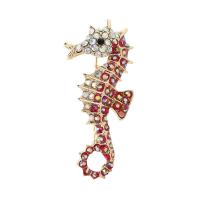 Tibetan Style Brooches, Seahorse, gold color plated, Unisex & with rhinestone, nickel, lead & cadmium free, 48*22mm, Sold By PC