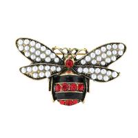 Tibetan Style Brooch, with Plastic Pearl, Insect, antique gold color plated, Unisex & enamel & with rhinestone, nickel, lead & cadmium free, 27*42mm, Sold By PC
