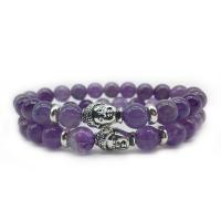 Gemstone Amethyst & Rose Quartz Bracelets with Buddha Brass Charms antique silver color plated & Unisex 8mm Sold Per Approx 7.5 Inch Strand